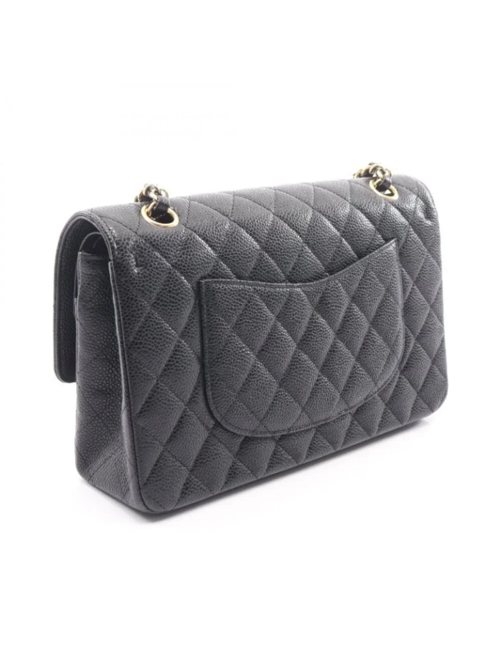 Chanel Shoulder Bag Quilted Double Flap Black Caviar Leather Chain